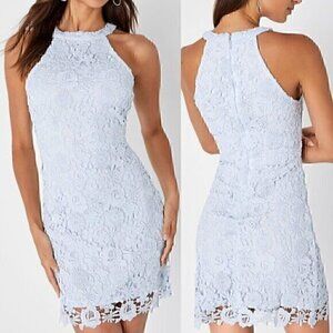 LULUS LULU'S Love Poem Lace Mini Dress Light Blue Floral Crochet Bodycon Party S